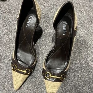 Faith Black and Tan Woven Heels